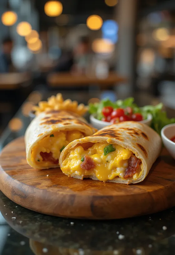 Reggeli burrito tojással, baconnel, sajttal töltve