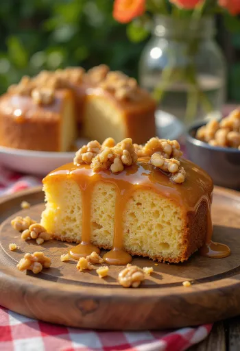Ropogós karamell torta pirított dióval díszítve