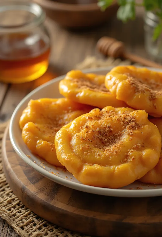 Ropogós Sopaipilla Chilena fahéjjal és porcukorral tálalva
