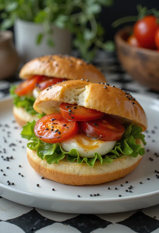 Sült paradicsomos és mozzarellás bao bun tálalva