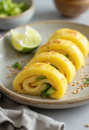 Tamagoyaki póréhagymával, omlett gazdag póréhagymás töltelékkel