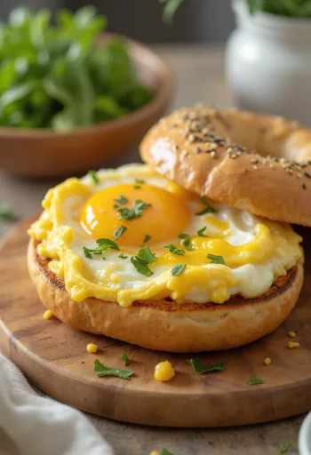 Tojásos-mustáros bagel tálalva