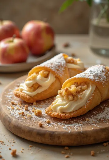 Almás-fahéjas cannoli tálalva