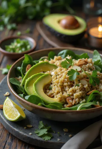 Avokádós quinoa Buddha-tál lime-mal
