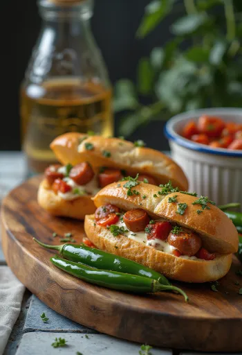 Choripán csípős paprikával, frissen tálalva