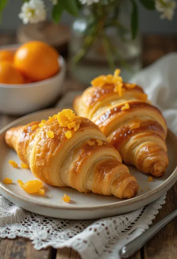 Cukrozott narancshéjas croissant tálalva