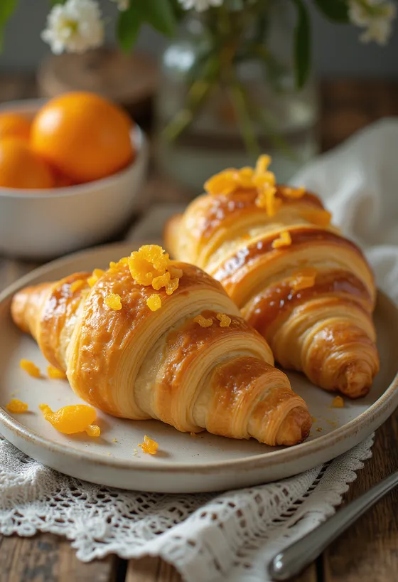 Cukrozott narancshéjas croissant tálalva