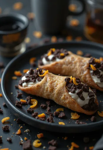 Fekete csokoládés-rumos cannoli tálalva