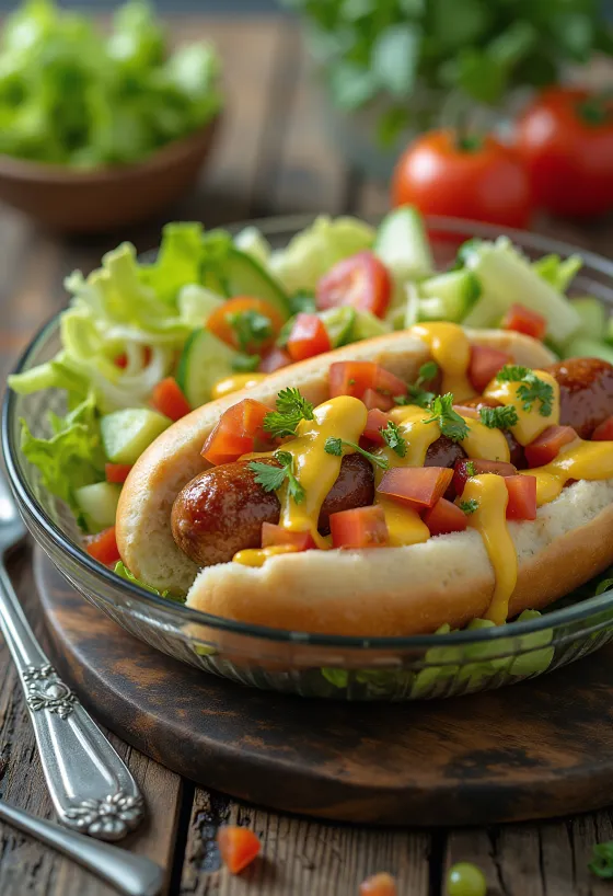 Hot Dog Saláta tálalva