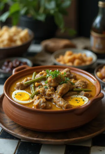 Kare-Kare kecskehússal tálalva, mogyoróvajjal és padlizsánnal