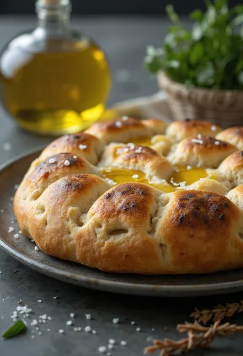 Kovászos teljes kiőrlésű focaccia tálalva