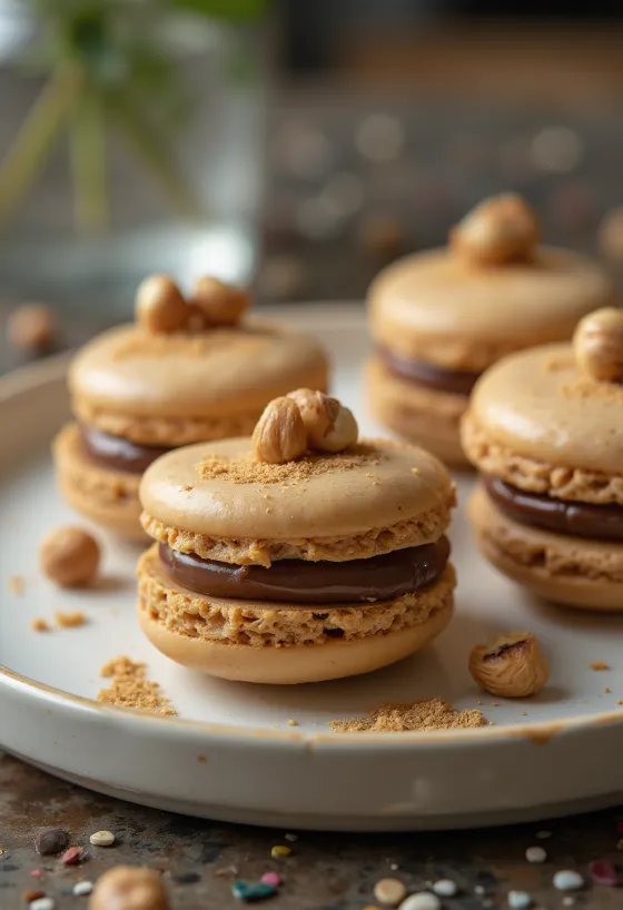 Mogyorós-nutellás macaronok tálalva