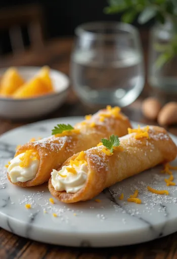 Narancsvirágvizes cannoli tálalva