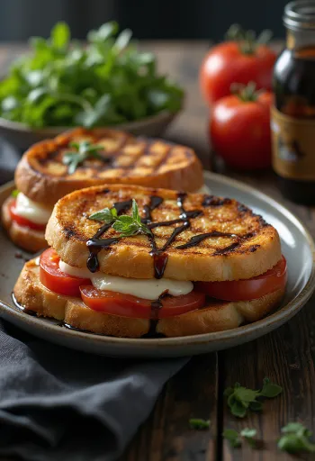 Panini paradicsommal és mozzarellával, grillezve, aranybarna kenyérrel