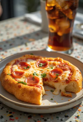 Pizza Hotteok sajttal, paradicsomos szósszal és pepperonival tálalva