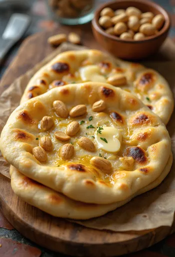 Pörkölt mogyorós naan kenyér tálalva