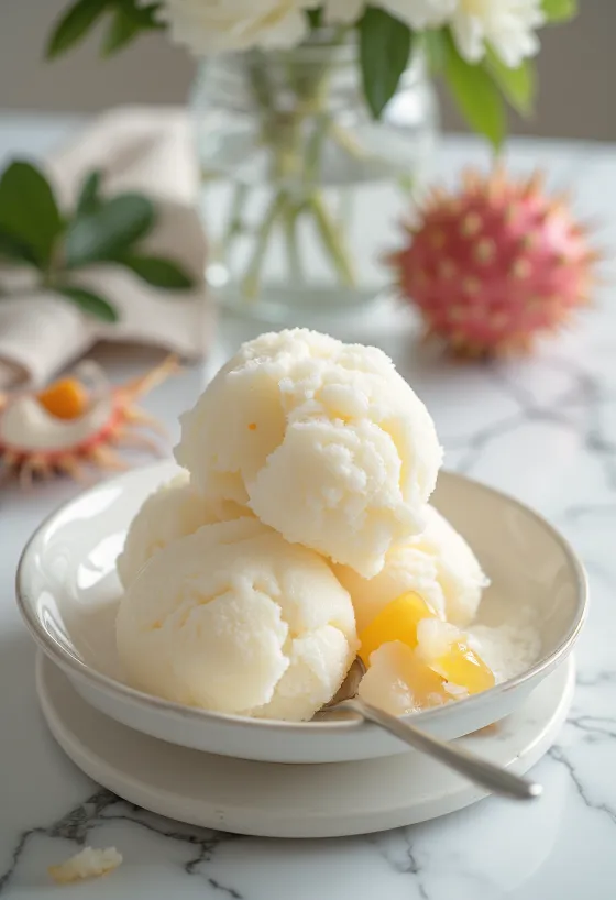 Rambután sorbet házi készítésű frissítő desszert