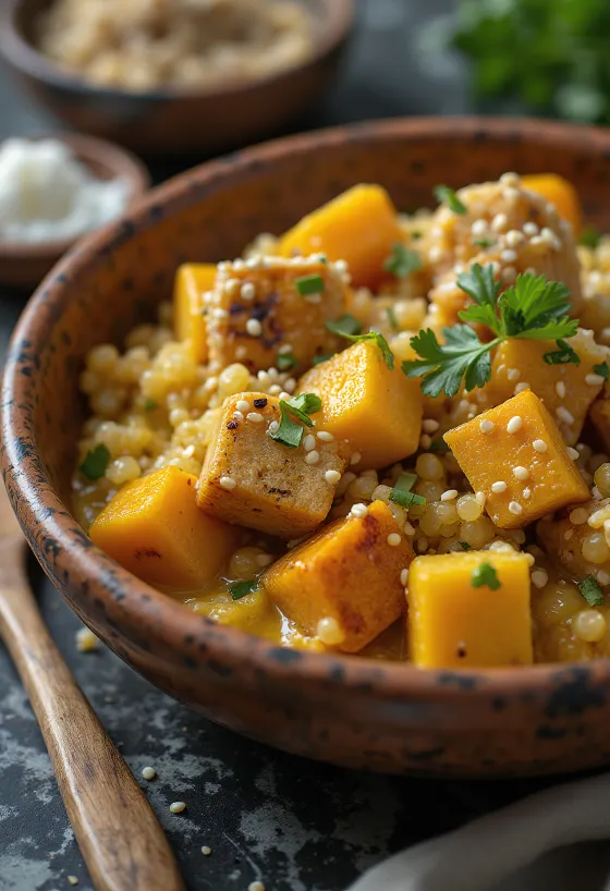 Sütőtökös quinoa curry tofuval