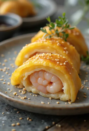 Tamagoyaki rákpürével, omlett gazdag rákos töltelékkel
