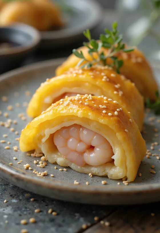Tamagoyaki rákpürével, omlett gazdag rákos töltelékkel