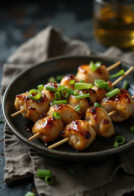 Yakitori csirkenyársak tálalva