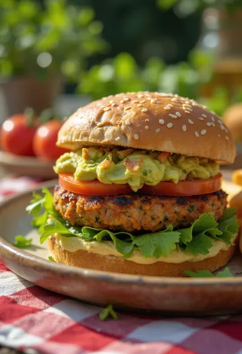 Zöldséges vegán burger tálalva