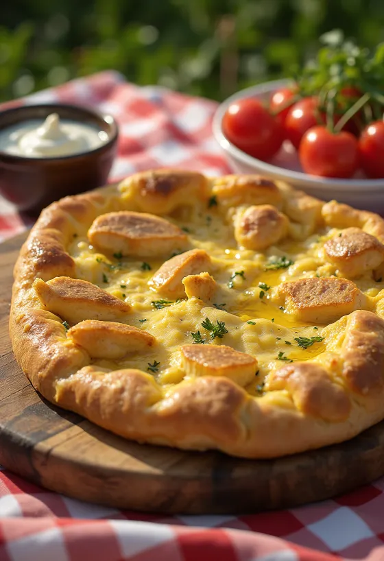 Curry-s csirkés focaccia tálalva