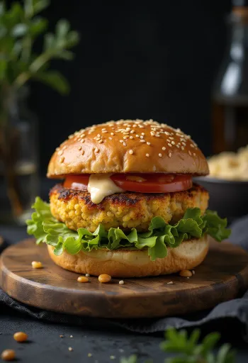 Karfiolos vegán burger tálalva