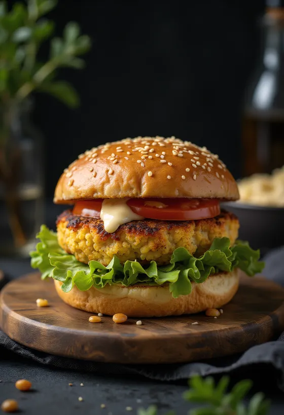 Karfiolos vegán burger tálalva