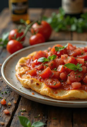 Lahmacun paradicsommal, friss tésztával és fűszeres húsos töltelékkel tálalva