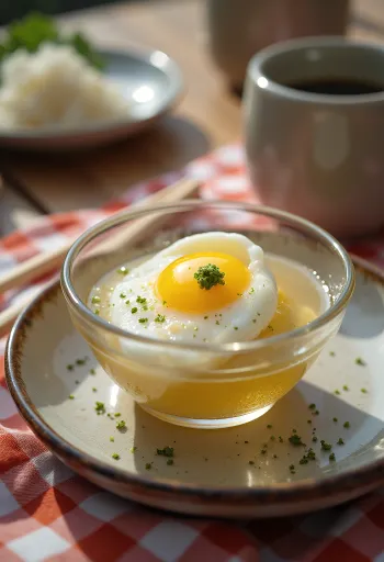 Onsen Tamago wasabival és szójaszószos mártogatós