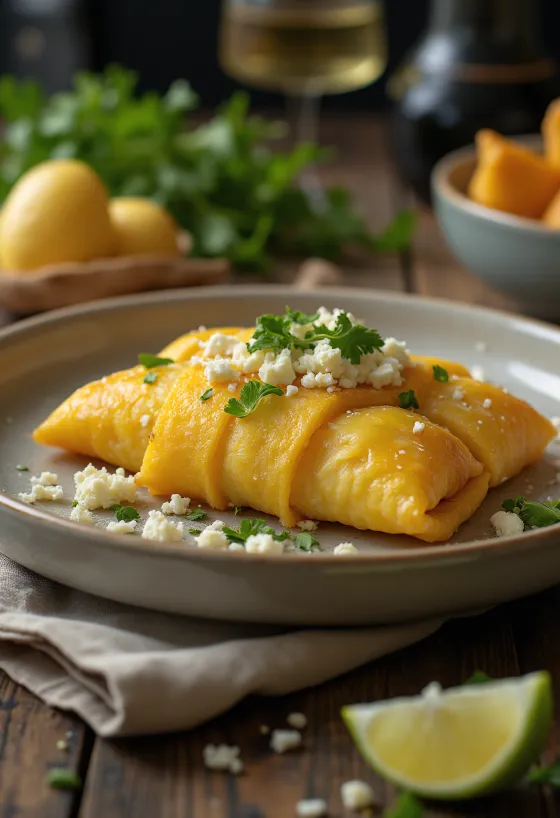 Pamonha salgada com queijo served with fresh cilantro garnish