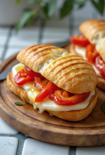 Panini pörkölt paprikával és mozzarellával, grillezve