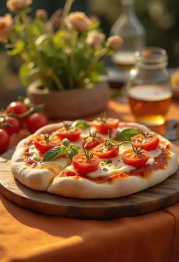 Pizza con Pomodorini friss koktélparadicsommal és mozzarellával
