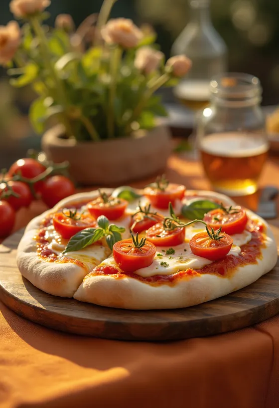 Pizza con Pomodorini friss koktélparadicsommal és mozzarellával