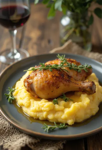 Polenta sült csirkével, parmezánnal és friss fűszerekkel
