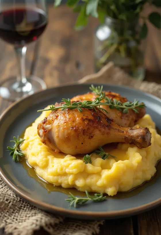 Polenta sült csirkével, parmezánnal és friss fűszerekkel
