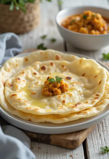 Frissen készült indiai roti lepénykenyér tálalva