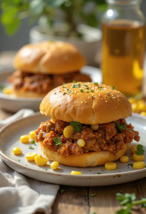 Sloppy Joe kukoricával, darálthúsos töltelékkel és ropogós zsemlében tálalva