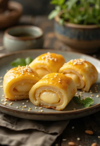 Tamagoyaki sajttal, olvadt sajttal a tojásos omlettben