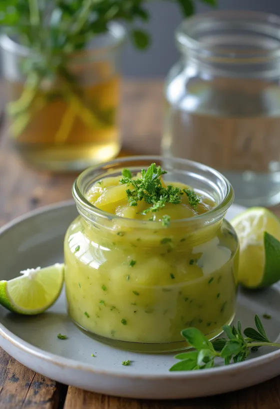Tárkonyos lime tequilás chutney tálalva