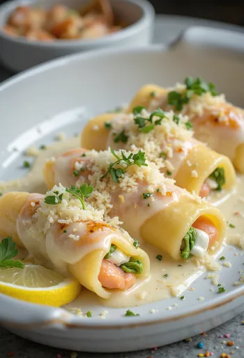 Wasabis és füstölt lazacos cannelloni elegánsan tálalva