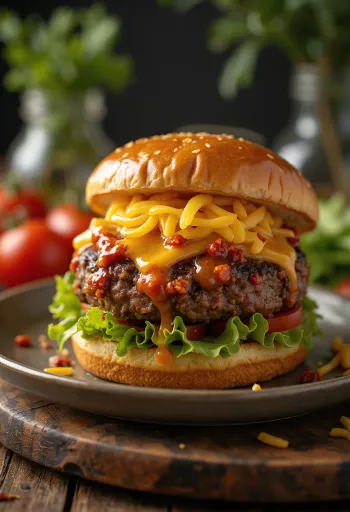 Édes-chilis burger tálalva