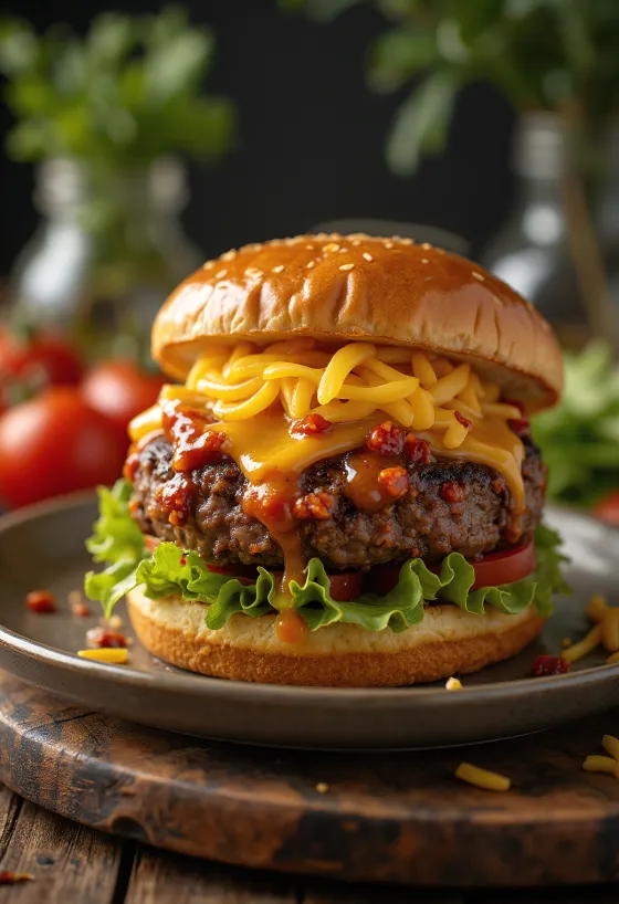 Édes-chilis burger tálalva