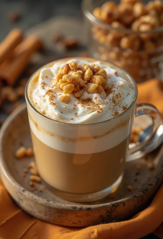 Fahéjas-diós latte pohárban