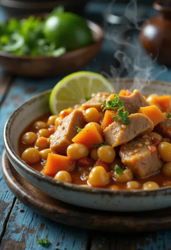 Mondongo con garbanzos tálalva, gazdag zöldségekkel és fűszerekkel