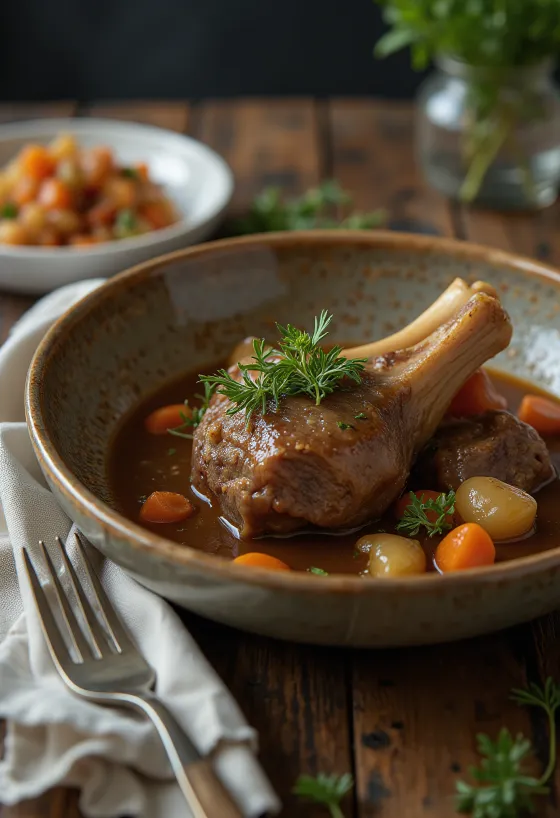 Osso buco babérlevéllel, szaftos borjúszeletek zöldséges mártásban