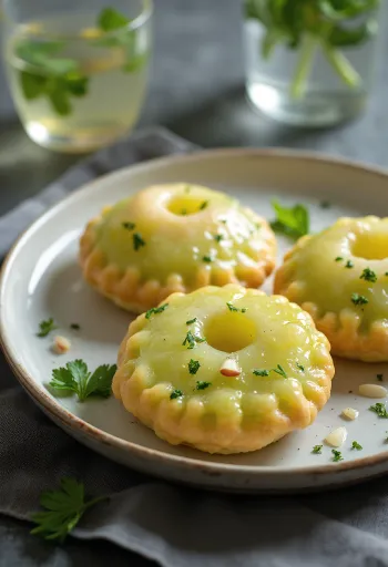 Pani Puri almás vízzel tálalva, friss korianderrel