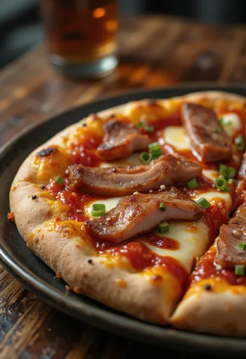 Char Siu sertéshúsos kínai pizza tálalva