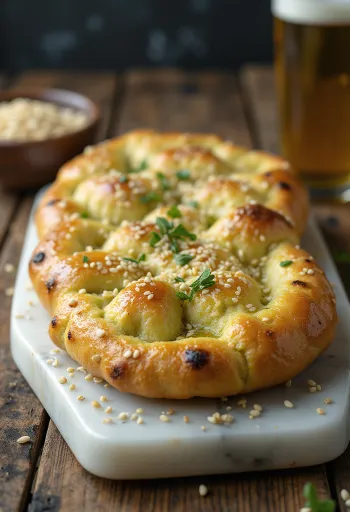 Wasabis és szezámmagos focaccia tálalva